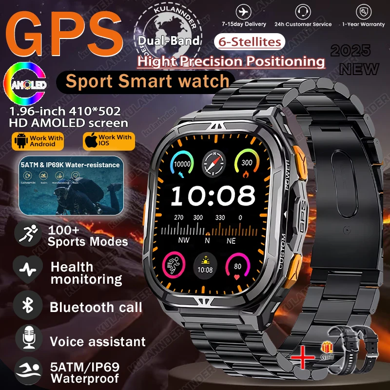 Smartwatch sportowy z GPS – kompas i pomiar zdrowia Czarny