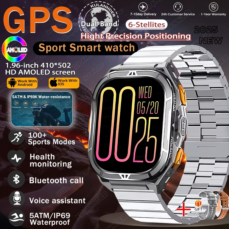 Smartwatch sportowy z GPS – kompas i pomiar zdrowia Silve steel b 2a