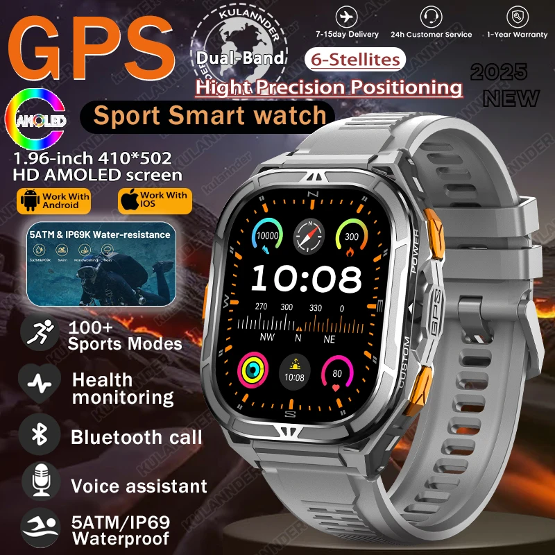 Smartwatch sportowy z GPS – kompas i pomiar zdrowia Srebrny