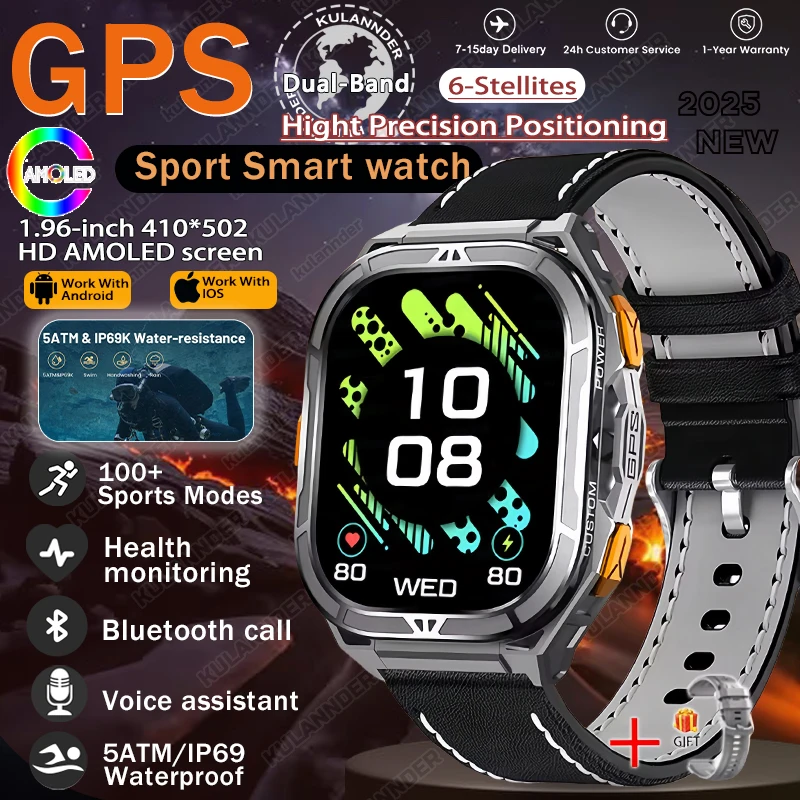 Smartwatch sportowy z GPS – kompas i pomiar zdrowia Starlight leather