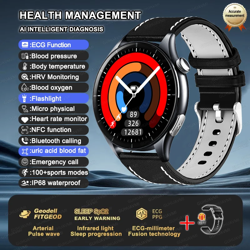 Smartwatch zdrowotny z EKG, pomiarem ciśnienia i NFC Starlight leather