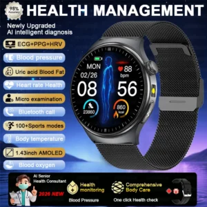 Smartwatch zdrowotny z EKG, pomiarem ciśnienia i tętna Czarny