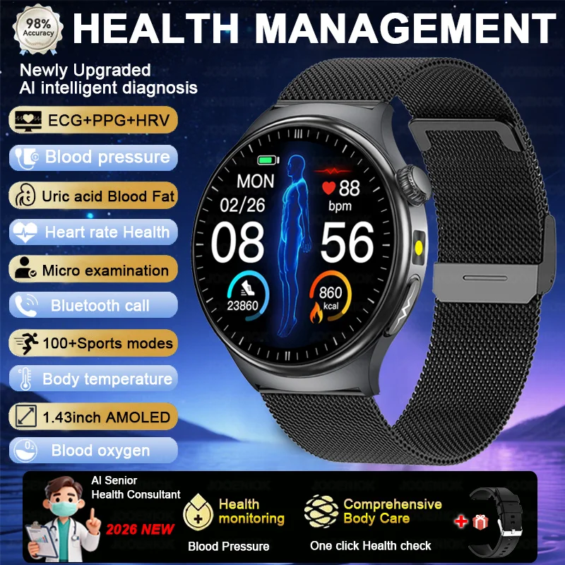 Smartwatch zdrowotny z EKG, pomiarem ciśnienia i tętna Czarny