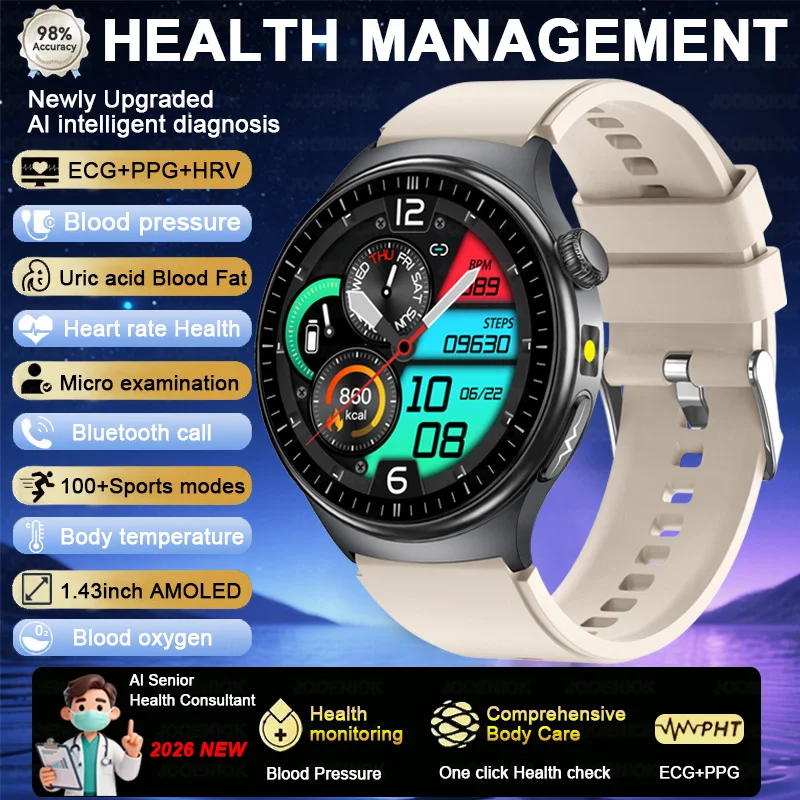 Smartwatch zdrowotny z EKG, pomiarem ciśnienia i tętna Szary