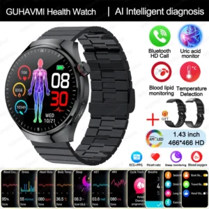 Smartwatch zdrowotny z EKG, ciśnieniem i pomiarem tlenu we krwi Czarny
