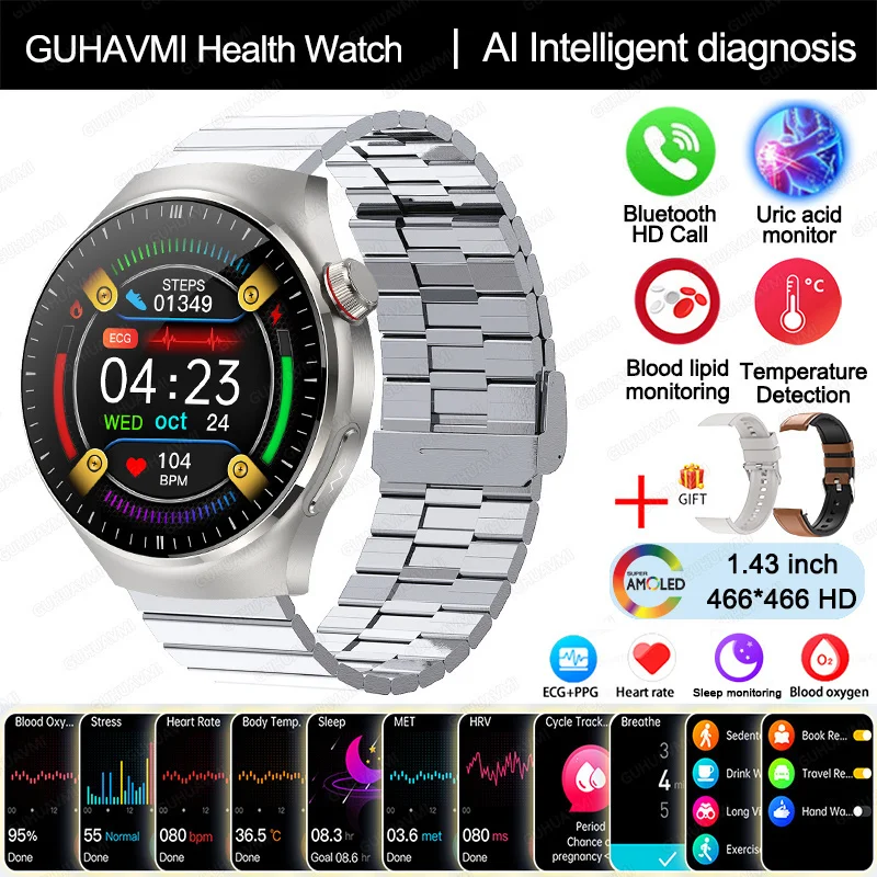 Smartwatch zdrowotny z EKG, ciśnieniem i pomiarem tlenu we krwi Srebrny