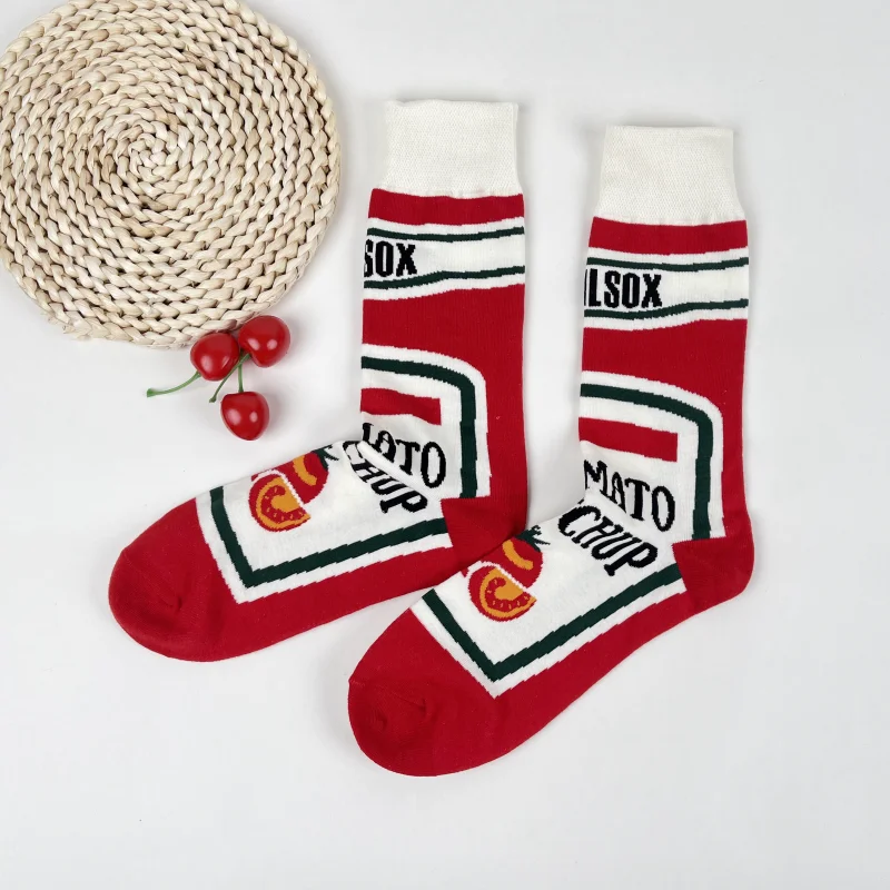 Śmieszne skarpetki unisex z nadrukiem ketchup AB para Czerwony