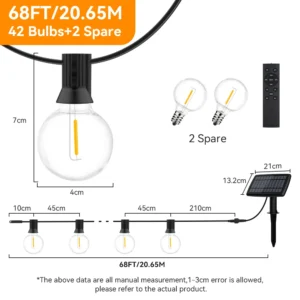 Solarna girlanda ogrodowa G40 LED z pilotem 68ft 42led