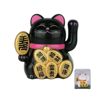 Solarny kot Maneki Neko - machający na szczęście Jasnożółty