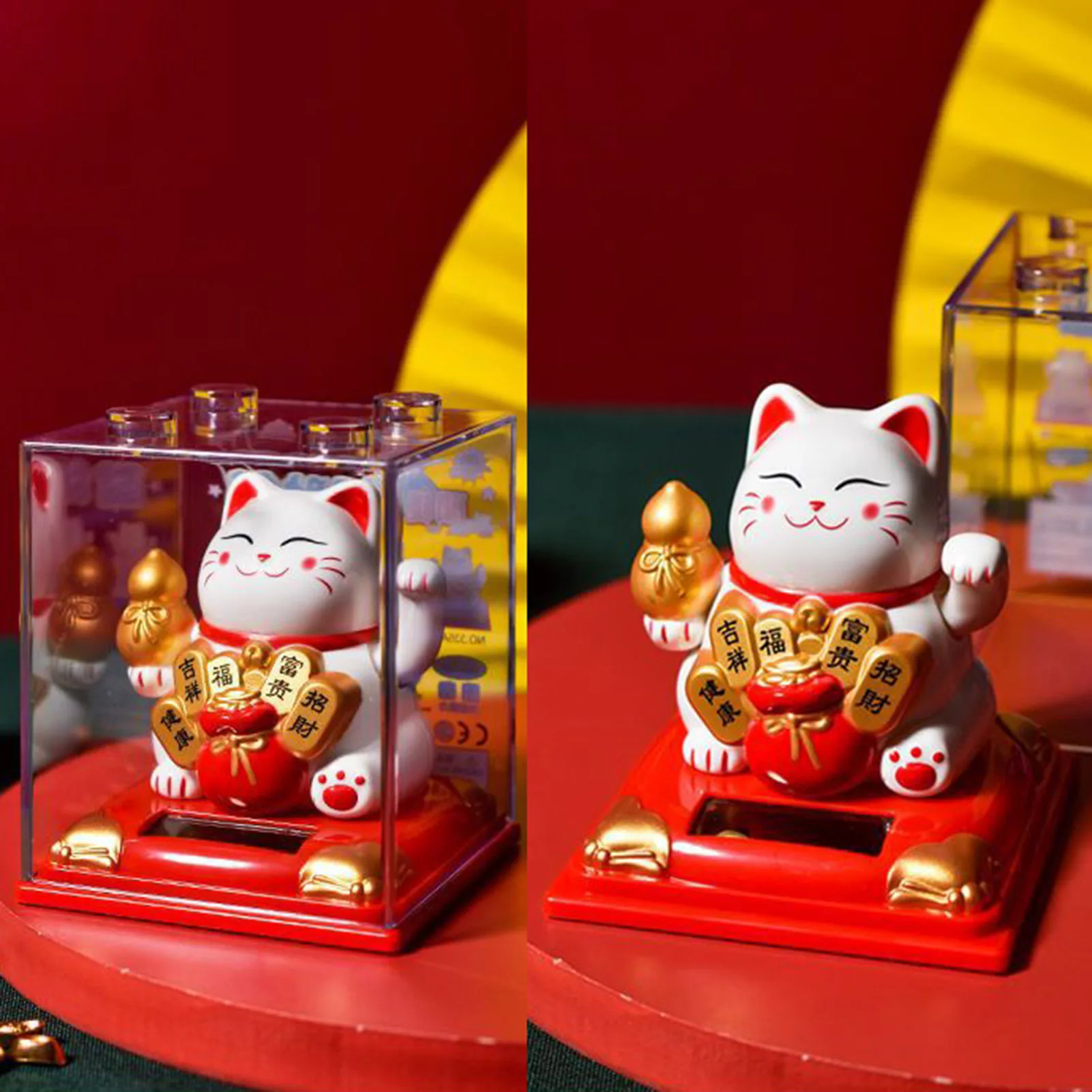 Solarny kot na szczęście Maneki Neko machający łapką Khaki