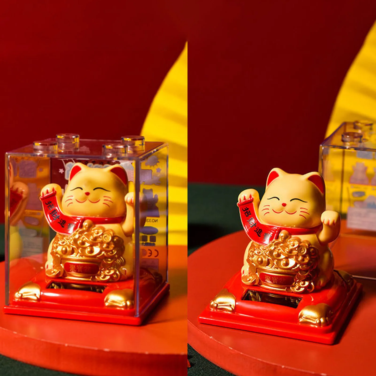 Solarny kot na szczęście Maneki Neko machający łapką Ciemny szary