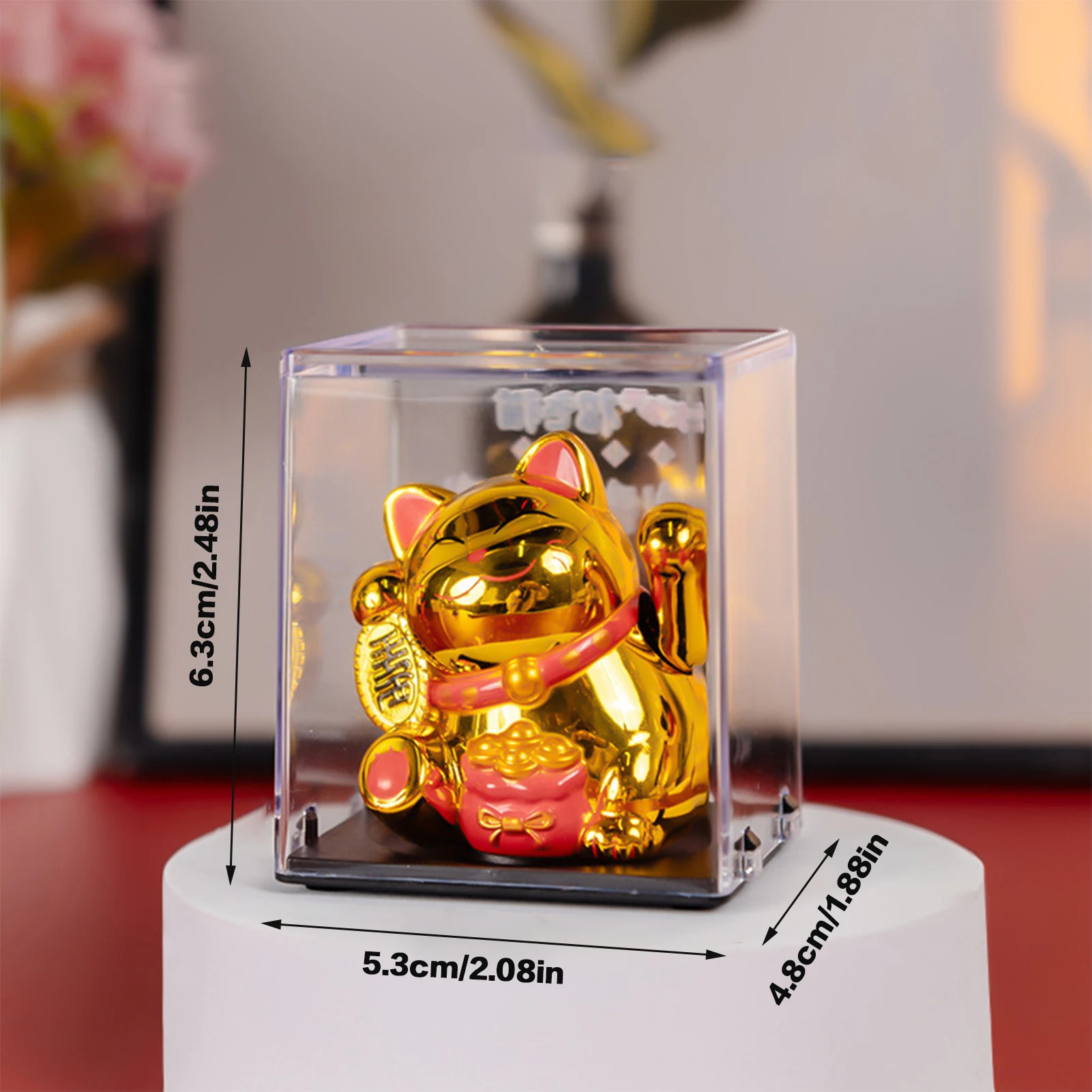 Solarny kot na szczęście Maneki Neko machający łapką Jasnożółty