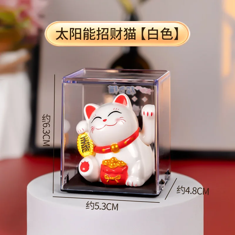 Solarny kot na szczęście Maneki Neko – machająca figurka dekoracyjna Ciemny szary