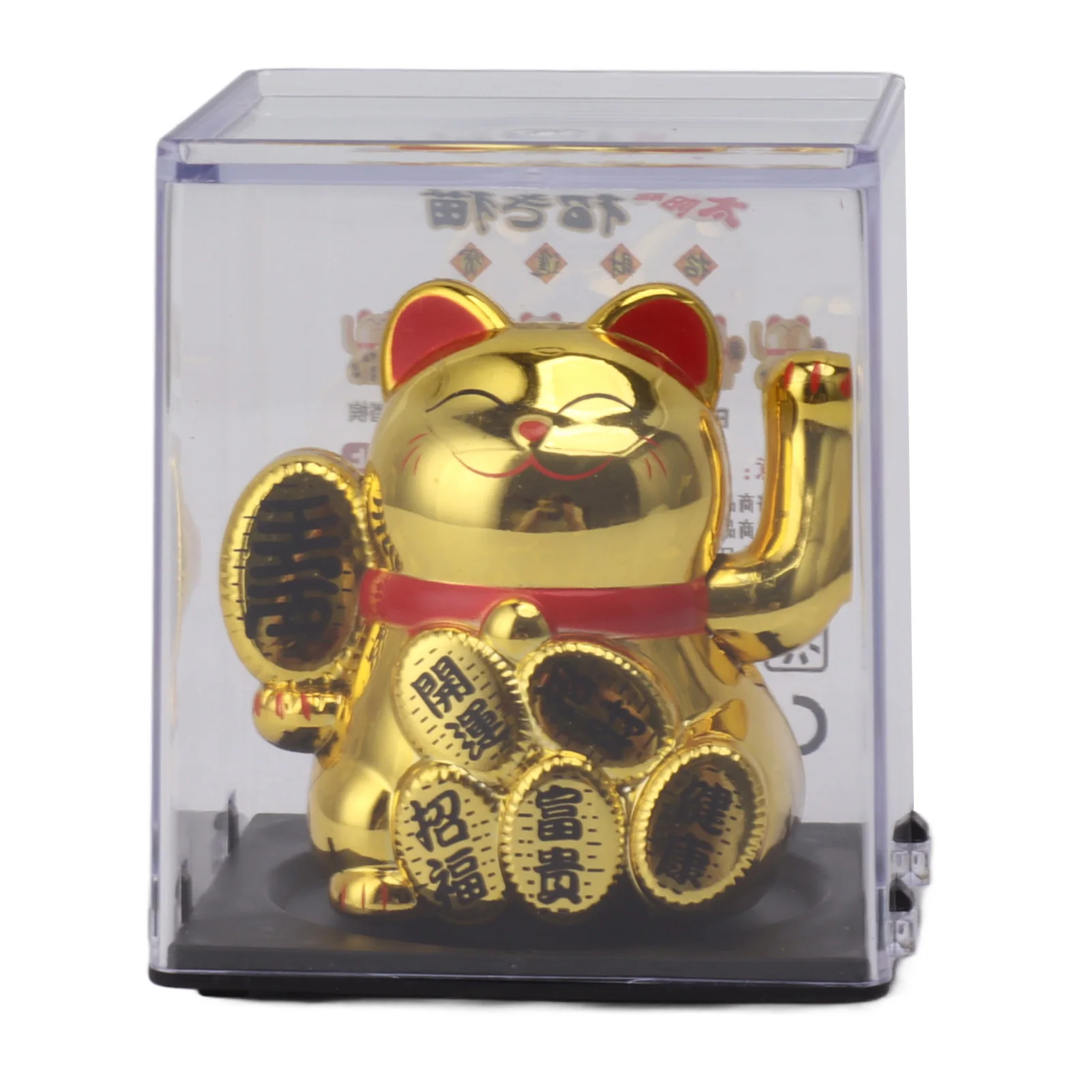 Solarny machający kot – słoneczna figurka szczęścia Maneki Neko do auta Złoto