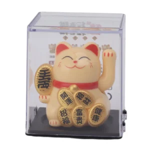 Solarny machający kot – słoneczna figurka szczęścia Maneki Neko do auta żółty