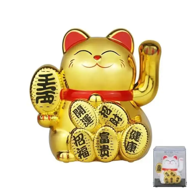 Solarny Maneki Neko — chiński kot szczęścia z machającą ręką Khaki