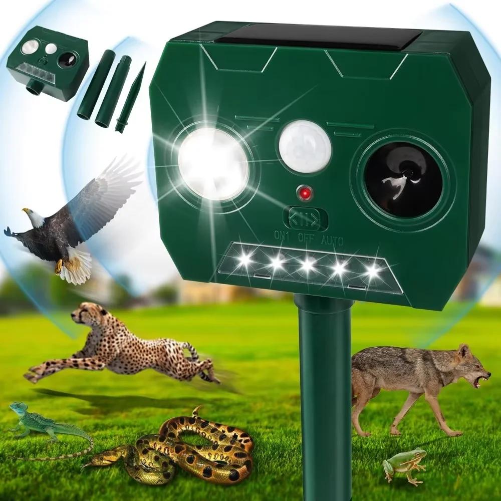 Solarny odstraszacz kotów i psów z alarmem LED Khaki