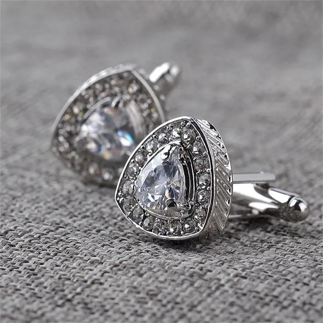 Spinki do mankietów męskie z kryształem i emalią Sliver rhinestone