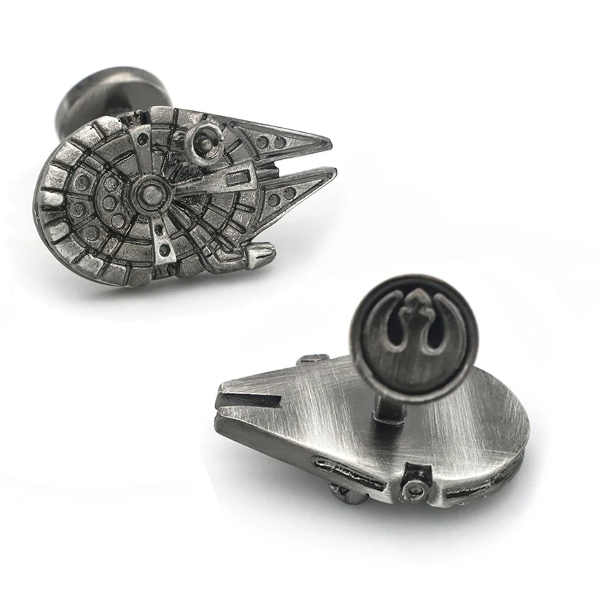 Spinki do mankietów vintage – kosmiczny statek retro w kolorze gunmetal Uniwersalny