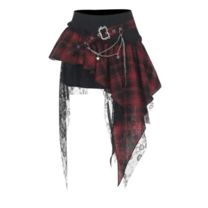 Spódnica punk gothic w czerwoną kratę Y2K A001 25091