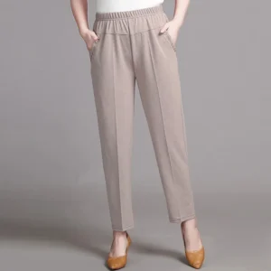 Letnie spodnie damskie plus size z elastyczną wysoką talią - rozmiary 5XL-8XL Khaki