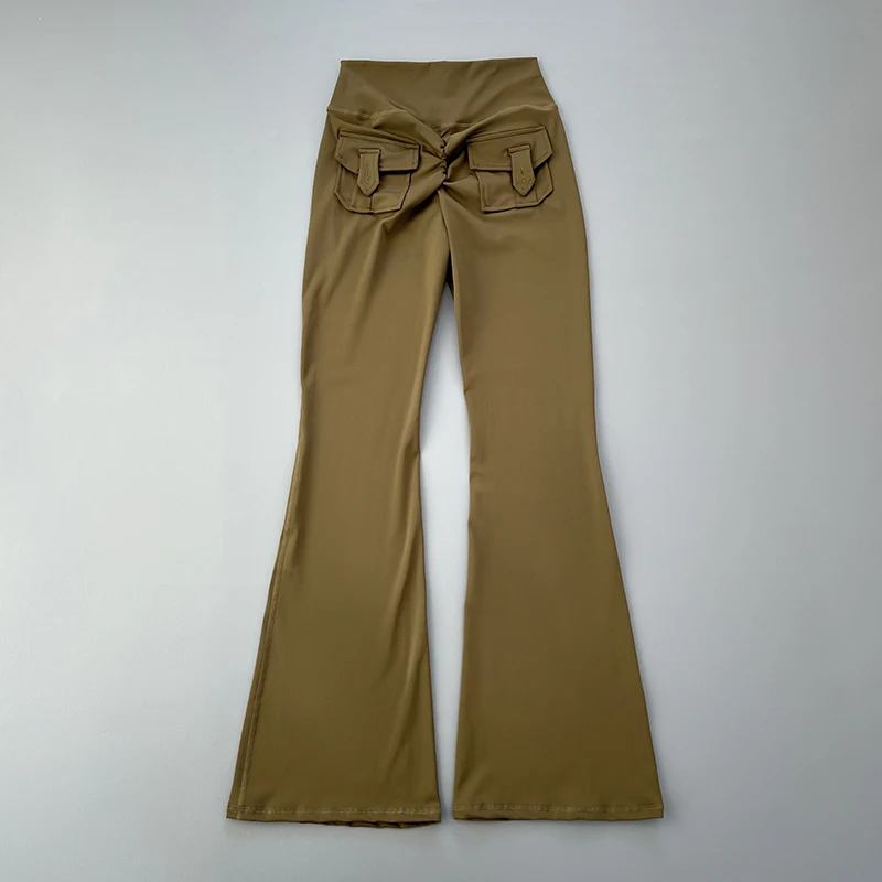 Spodnie do jogi z kieszonkami damskie modelujące pośladki Khaki
