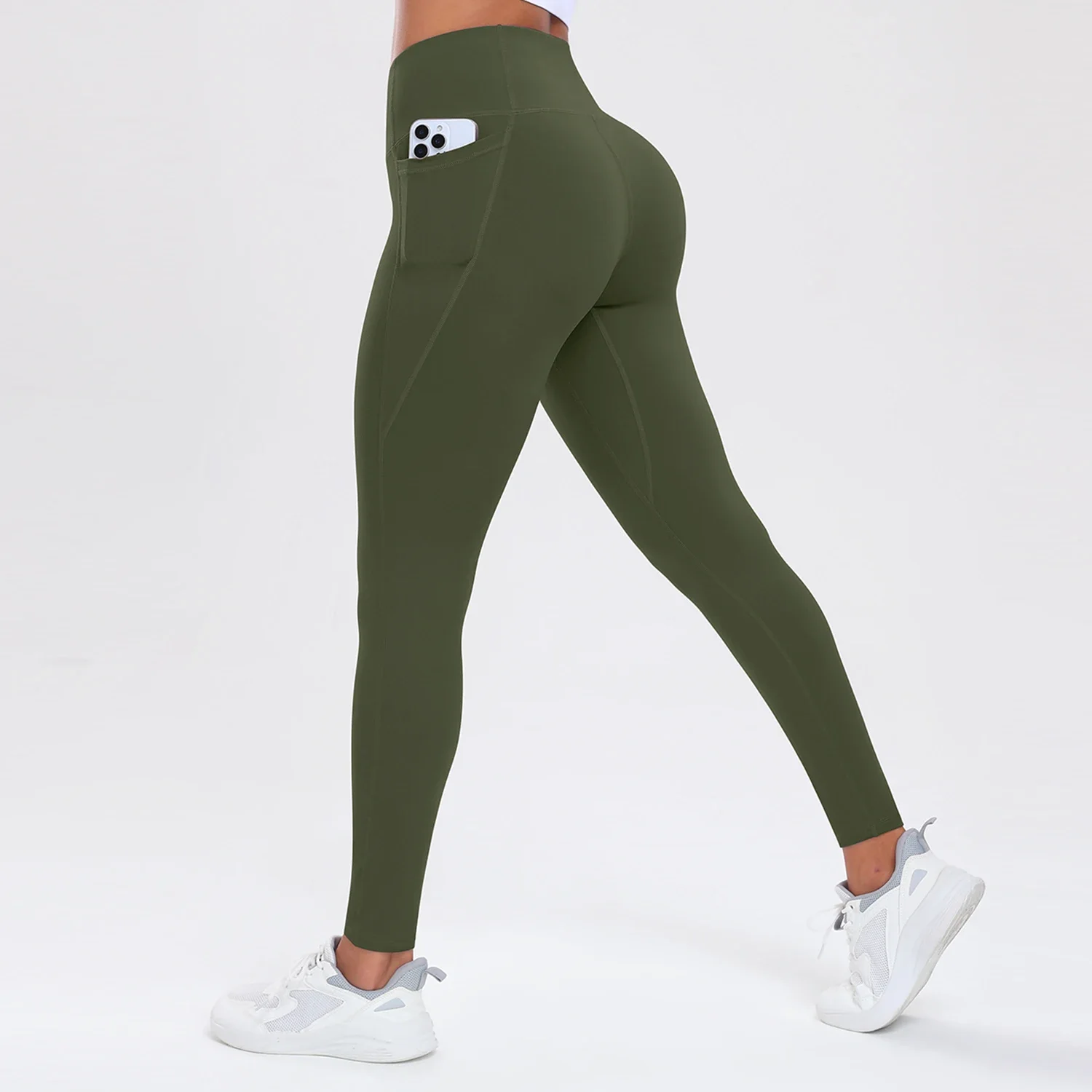 Damskie spodnie do jogi z kieszeniami modelujące pośladki Armygreen