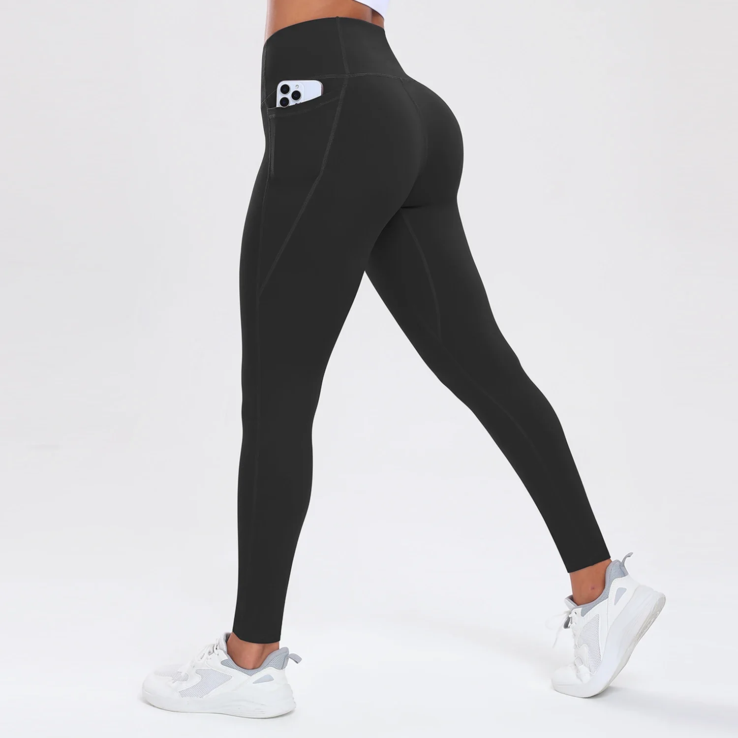 Damskie spodnie do jogi z kieszeniami modelujące pośladki Czarny