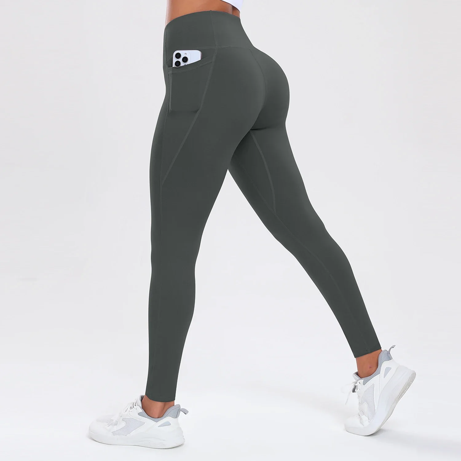 Damskie spodnie do jogi z kieszeniami modelujące pośladki Szary