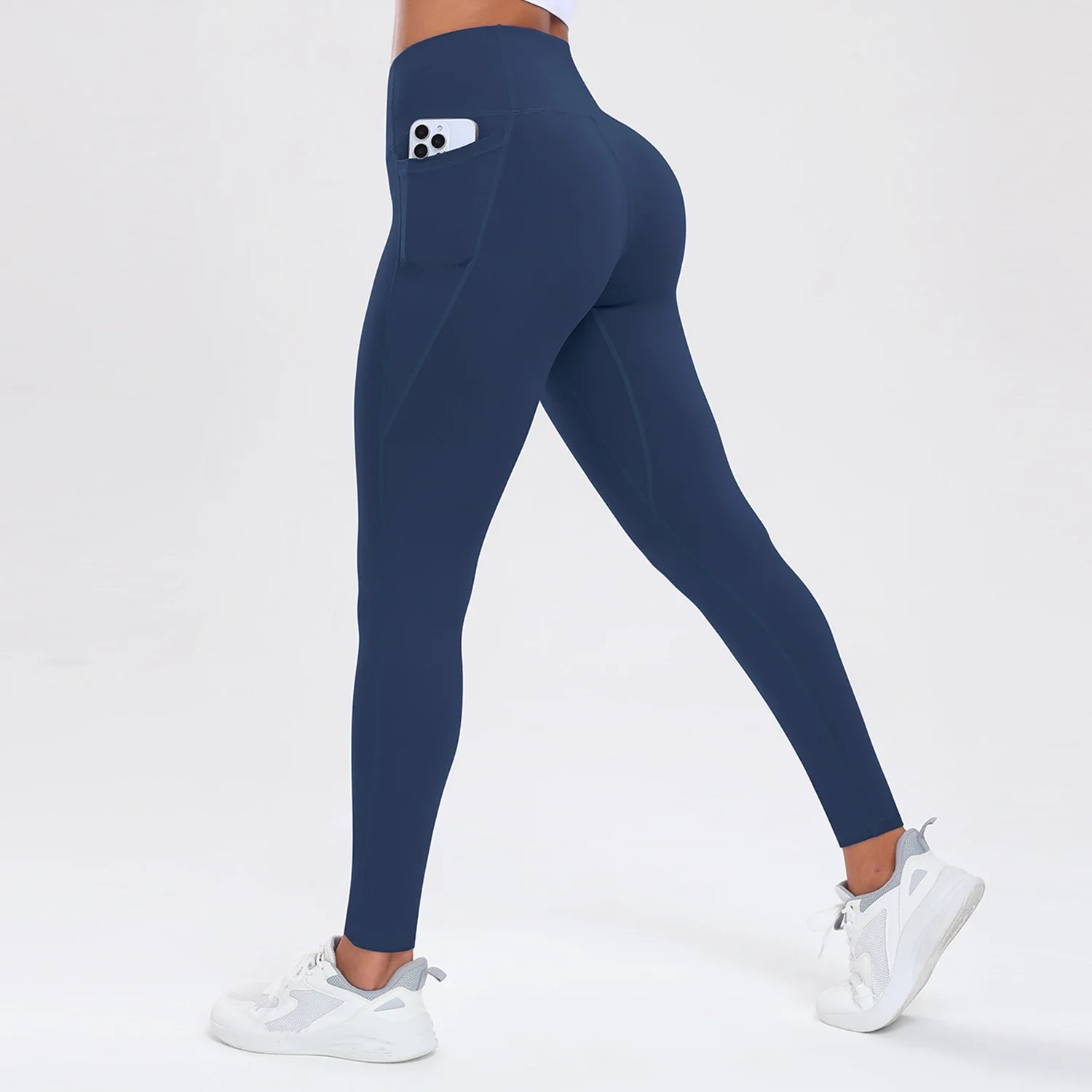 Damskie spodnie do jogi z kieszeniami modelujące pośladki Granatowy