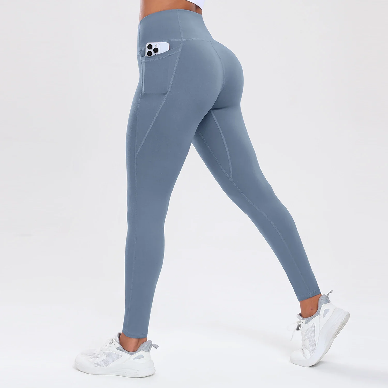 Damskie spodnie do jogi z kieszeniami modelujące pośladki Niebieski