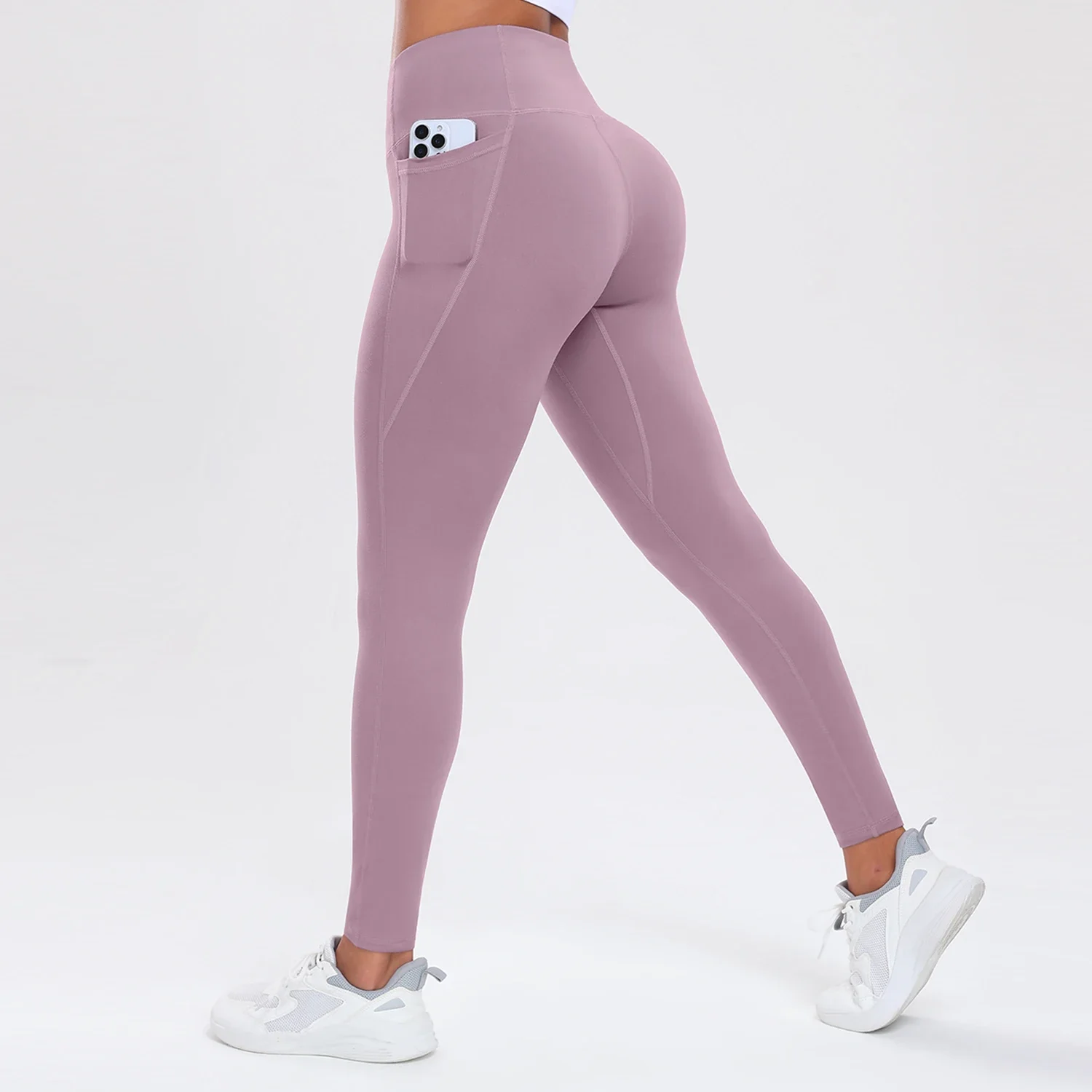 Damskie spodnie do jogi z kieszeniami modelujące pośladki Różowy