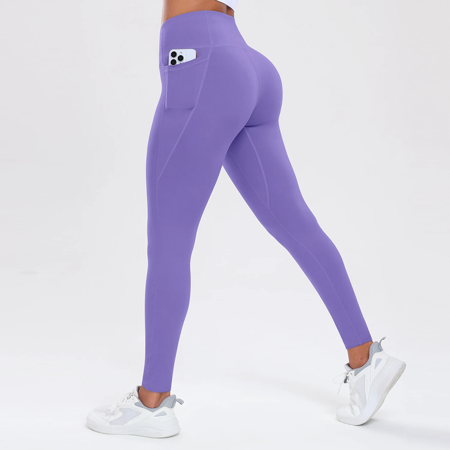 Damskie spodnie do jogi z kieszeniami modelujące pośladki Fioletowy
