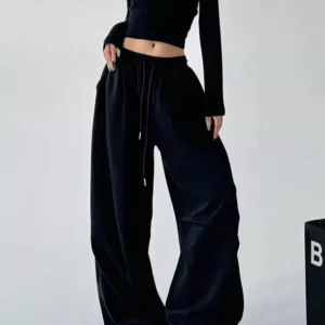 Spodnie dresowe Y2K oversize damskie – szerokie Harajuku joggersy Czarny