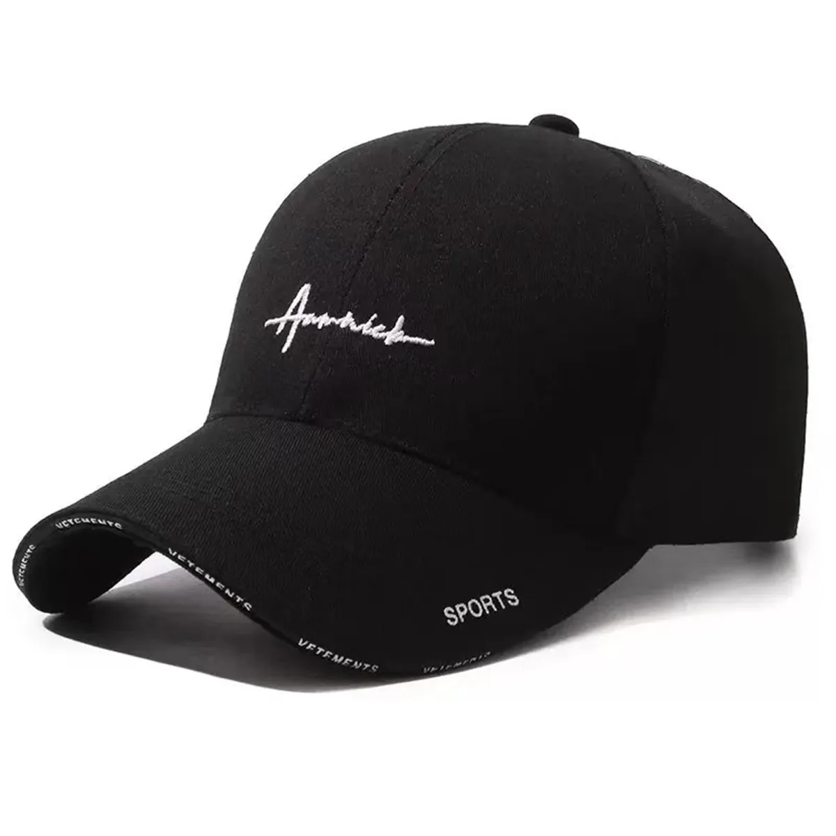 Sportowa czapka z daszkiem z haftem, regulowana, unisex Czarny