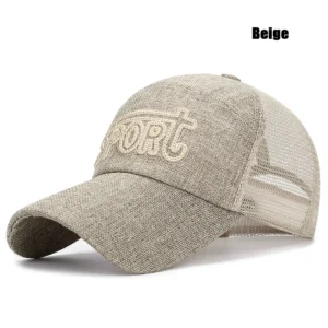 Sportowa czapka z daszkiem z haftem – siatkowa snapback na lato Beżowy