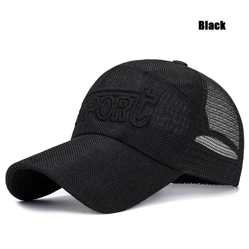 Sportowa czapka z daszkiem z haftem – siatkowa snapback na lato Czarny