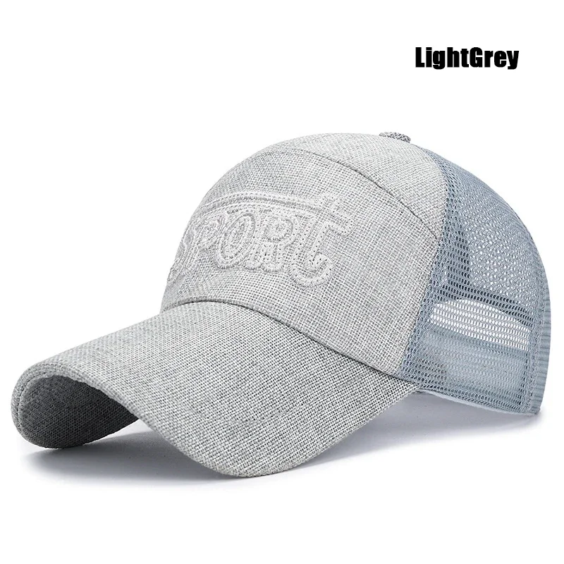Sportowa czapka z daszkiem z haftem – siatkowa snapback na lato Jasny szary