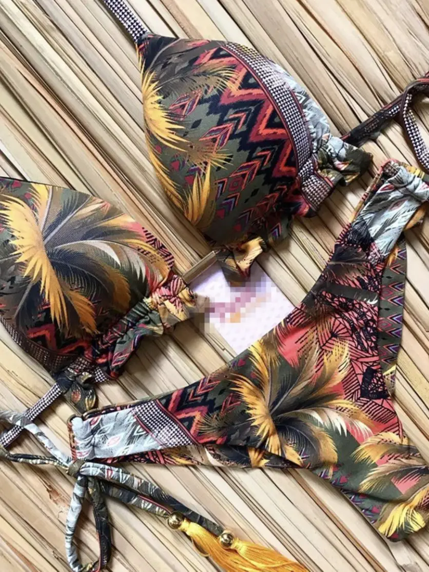 Sportowe bikini push-up usztywniany biustonosz dwuczęściowe Brązowy