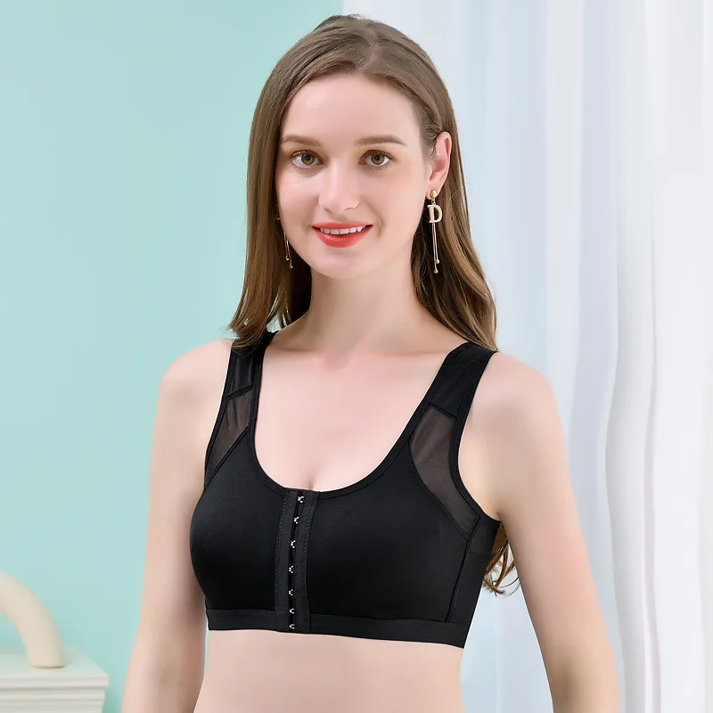 Sportowy biustonosz push-up z przednim zapięciem i skrzyżowanymi plecami – S do 5XL Czarny