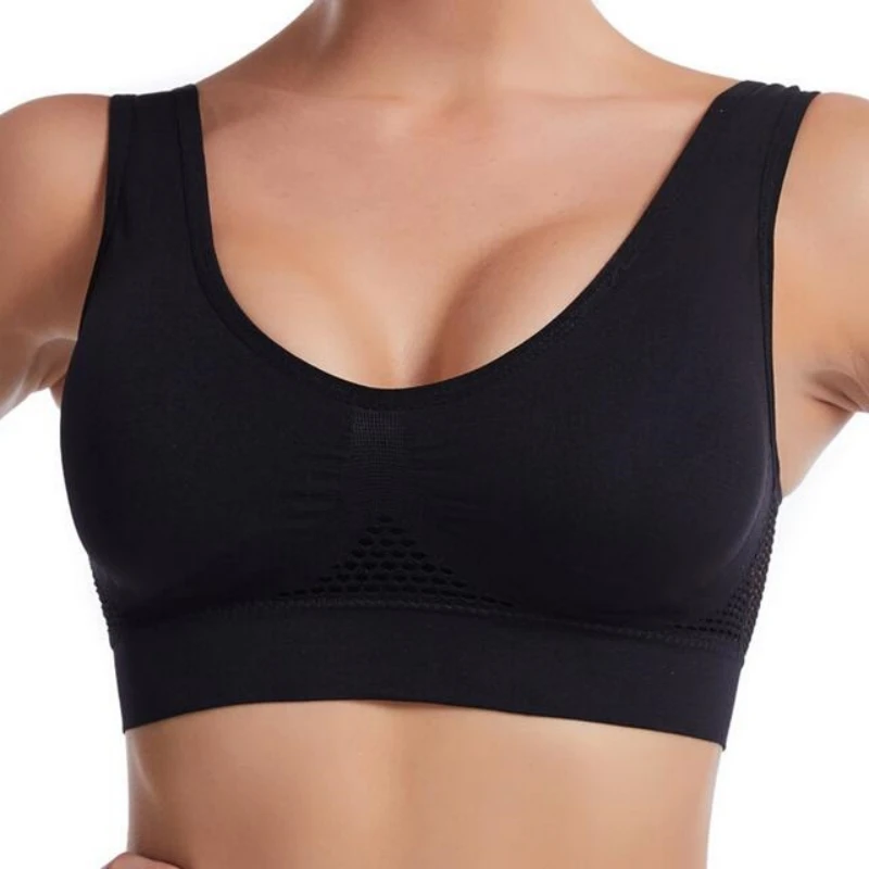 Sportowy biustonosz siatkowy bez fiszbin S–7XL Czarny