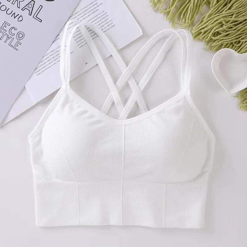 Sportowy biustonosz top z krzyżowanymi plecami push up Biały