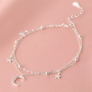 Srebrna bransoletka damska z gwiazdą i księżycem, regulowana Star moon bracelet