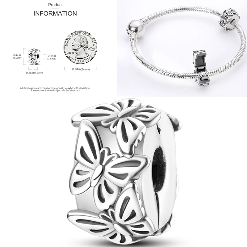Srebrny charms 925 motyl świecący w nocy Czysta biel