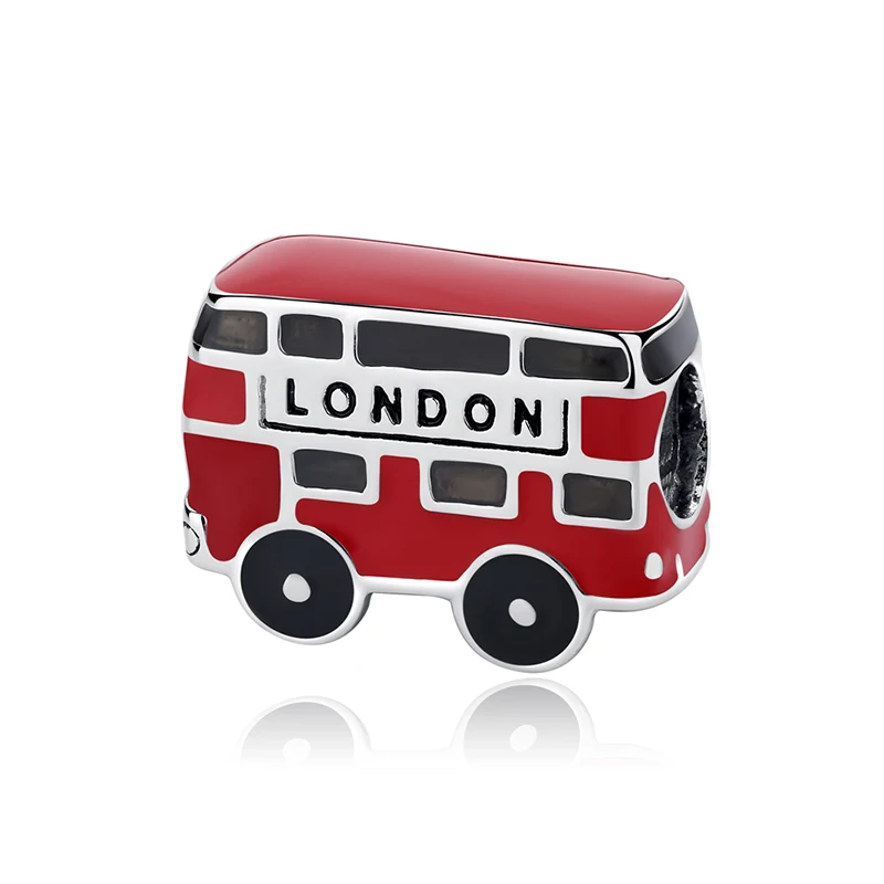 Srebrny charms autobus londyński do bransoletki Czerwony