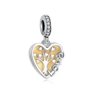 Srebrny charms drzewo genealogiczne z sercem dla mamy Czarny