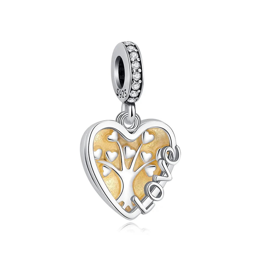 Srebrny charms drzewo genealogiczne z sercem dla mamy Czarny