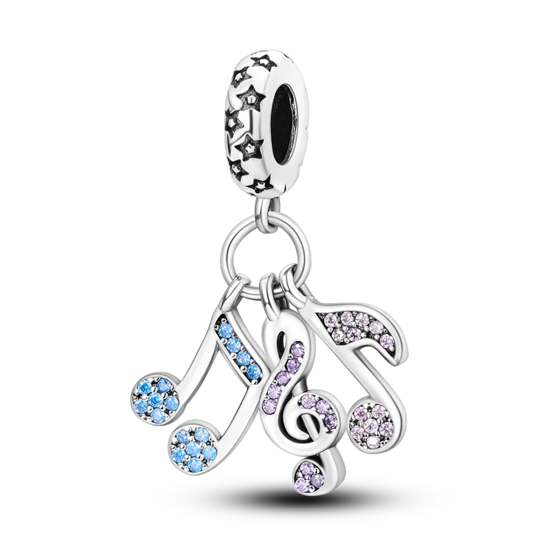 Srebrny koralik charms z motywem kawy i nut 925 Fioletowy
