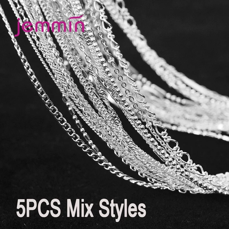 Srebrny łańcuszek 925 do naszyjnika 5 sztuk Mixed styles