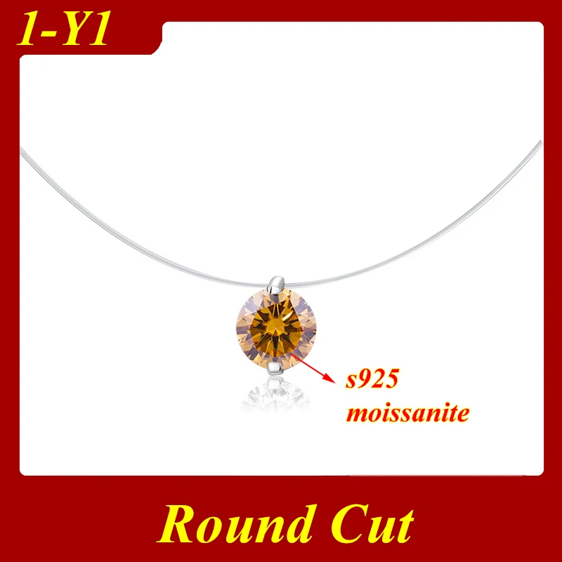 Srebrny naszyjnik z moissanitem 925 z cyrkonią w kształcie diamentu Round yellow1
